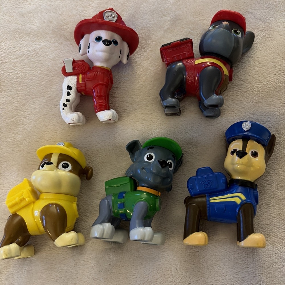 Lot Of‎ 5 Paw Patrol Figures Not Posable Chase Marshall Rubble Charger Rocky